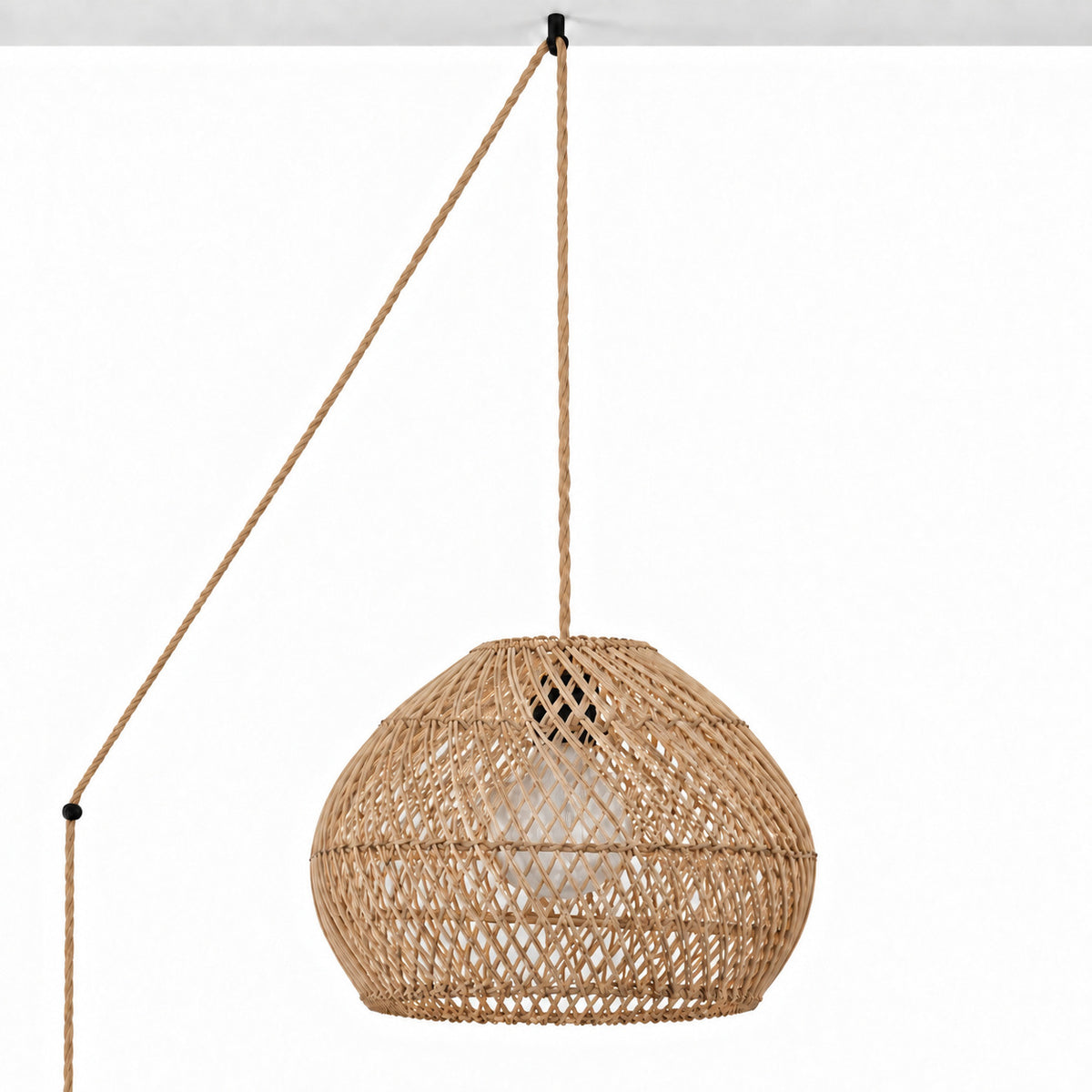 Lámpara colgante de ratán "SIENA" con interruptor y enchufe - E27 - Ø40 cm (1)