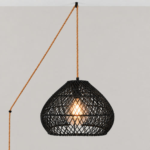 Suspension en rotin noir « SAORI » avec interrupteur et douille - E27 - Ø40 cm