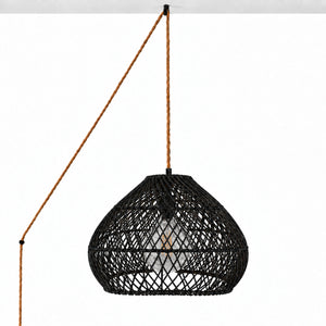 Lámpara colgante de ratán negro "SAORI" con interruptor y enchufe - E27 - Ø40 cm (1)