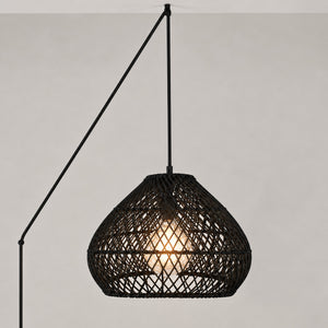 Lámpara colgante de ratán negro "SAORI" con interruptor y enchufe - E27 - Ø40 cm (16)