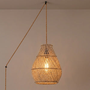 Lámpara colgante de ratán "PIRUM" con interruptor y enchufe - E27 - Ø25 cm