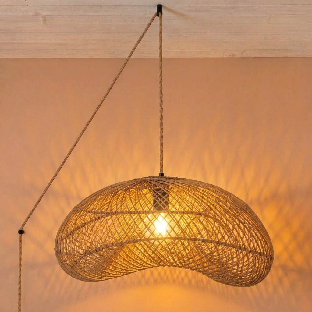 Lámpara colgante de ratán "DUNE" con interruptor y enchufe - E27 - Ø55 cm