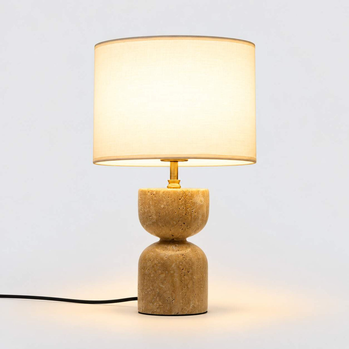 Lámpara de mesa en piedra natural con pantalla de tela "DIASPRO" - 1xE27 (1)