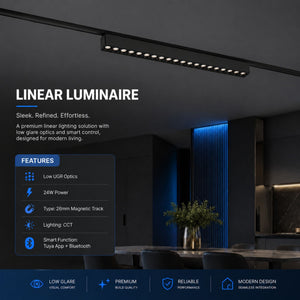 Luminaria lineal para carril magnético - 24W - 26mm - CCT + SMART - UGR18 - 48V (7)