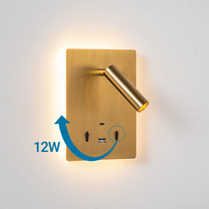 Aplique de pared "CLAUDI" - 3W + 12W - 2700K - USB+USB-C (105)