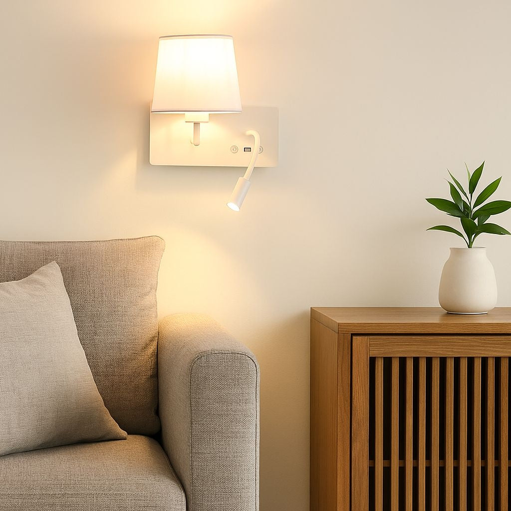 Aplique de pared para lectura "TARAN" - Con foco LED orientable y puerto USB - E27 + 3W (1)