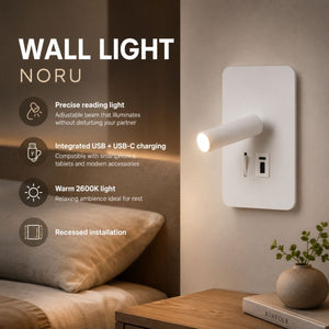 Aplique de pared "NORU" - 3W - 2600K - USB+USB-C - Empotrable | | Barcelona Led