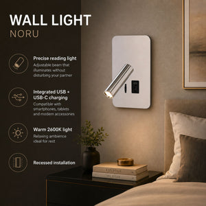 Aplique de pared "NORU" - 3W - 2600K - USB+USB-C - Empotrable (14)