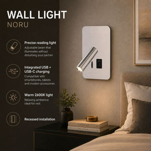 Aplique de pared "NORU" - 3W - 2600K - USB+USB-C - Empotrable | | Barcelona Led