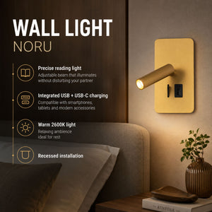 Aplique de pared "NORU" - 3W - 2600K - USB+USB-C - Empotrable (18)