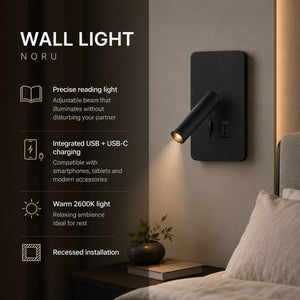 Aplique de pared "NORU" - 3W - 2600K - USB+USB-C - Empotrable (30)