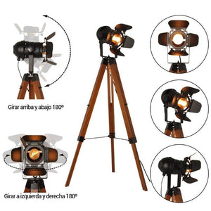 Lámpara de pie vintage con trípode "CINEMA" 139cm (6)