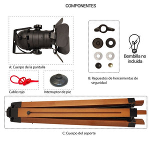 Lámpara de pie vintage con trípode "CINEMA" 139cm (9)