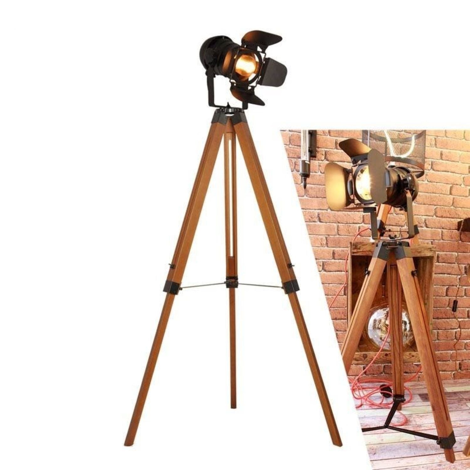 Lámpara de pie vintage con trípode "CINEMA" 139cm (1)
