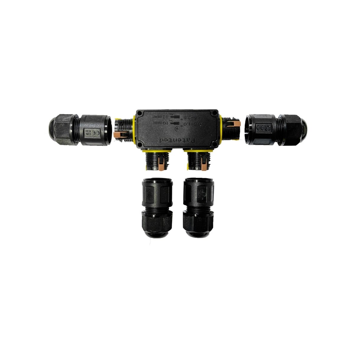 Conector impermeable en F - 3P - IP68 - 0,5-2,5mm² - 24A - T105 - Barcelona Led-Material eléctrico