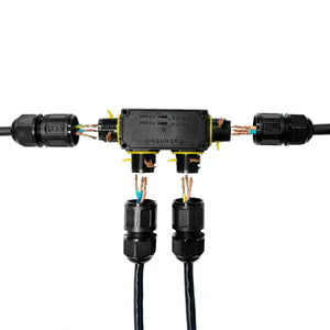 Conector impermeable en F - 3P - IP68 - 0,5-2,5mm² - 24A - T105 - Barcelona Led-Material eléctrico