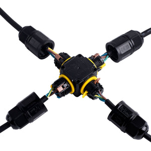 Conector impermeable en X - 3P - IP68 - 0,5-2,5mm² - 24A - T105 - Barcelona Led-Material eléctrico