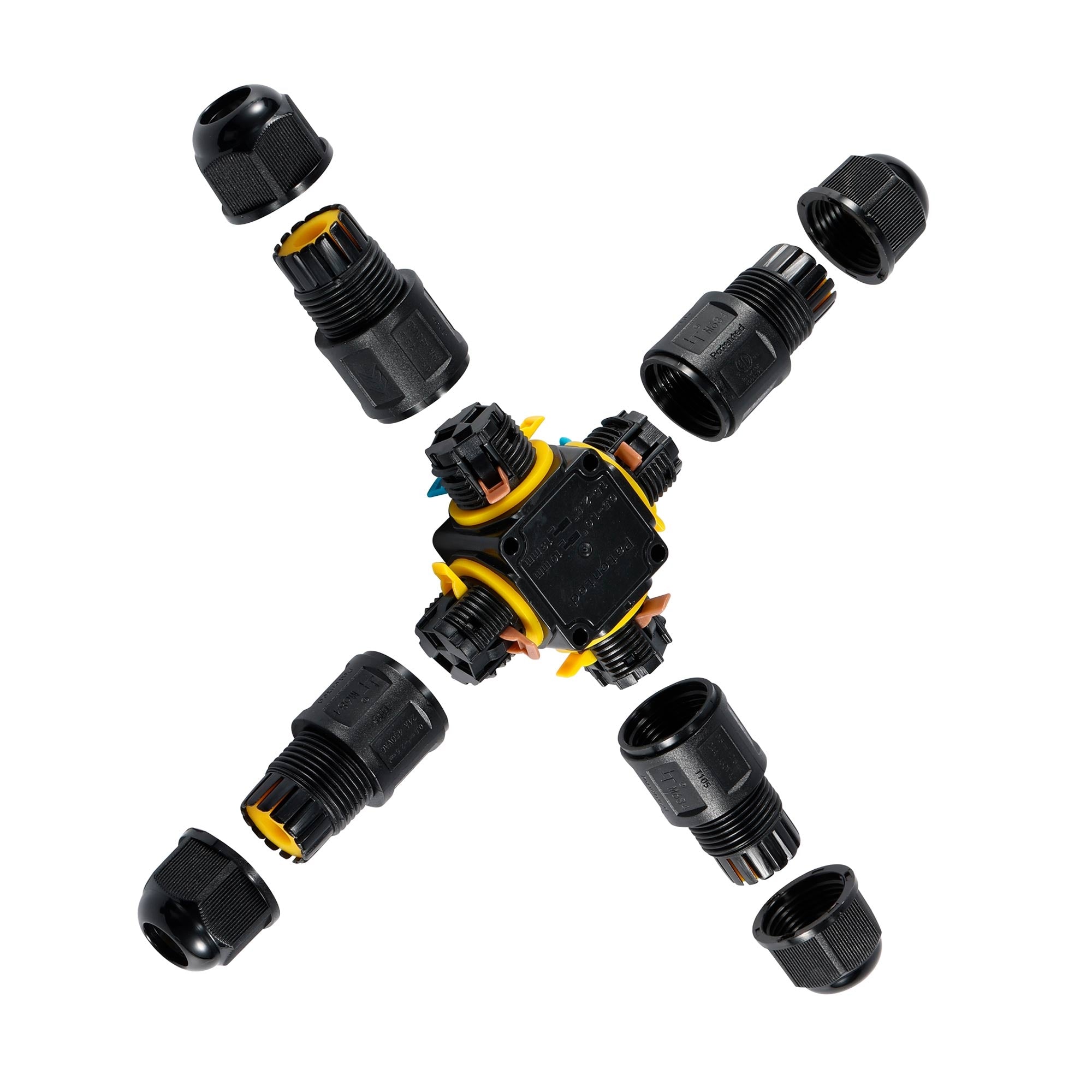 Conector impermeable en X - 3P - IP68 - 0,5-2,5mm² - 24A - T105 (1)