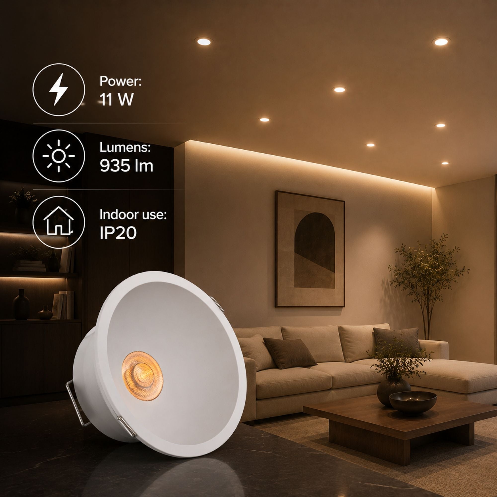 Foco LED empotrable 11W "KOPPA"- Óptica 24º - Color blanco - Corte Ø 100mm - Bajo UGR (1)