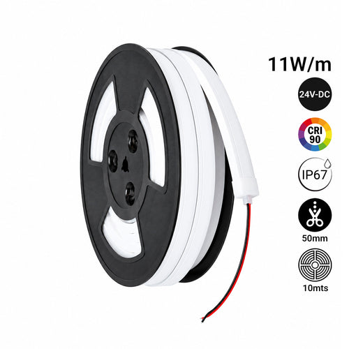 Flexibler LED Neon Schlauch 24 V DC - 10x18 mm - 10 m - Komplettset - 11 W/m - IP67 - seitliche Biegerichtung