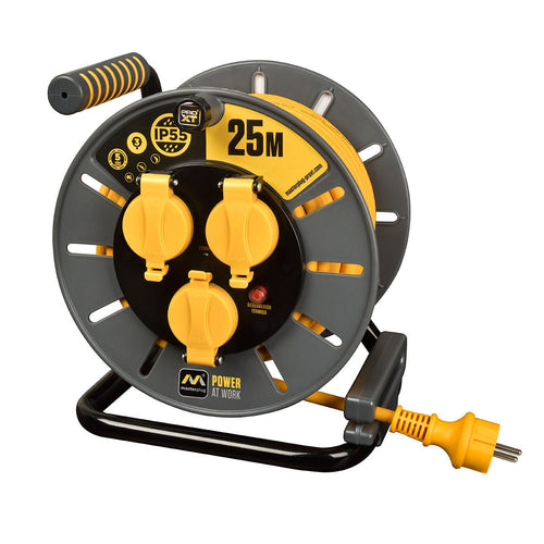 Pro-XT Kabeltrommel – 3 Ausgänge – Gut sichtbares Kabel 3x1,5mm² – 25 m – IP55