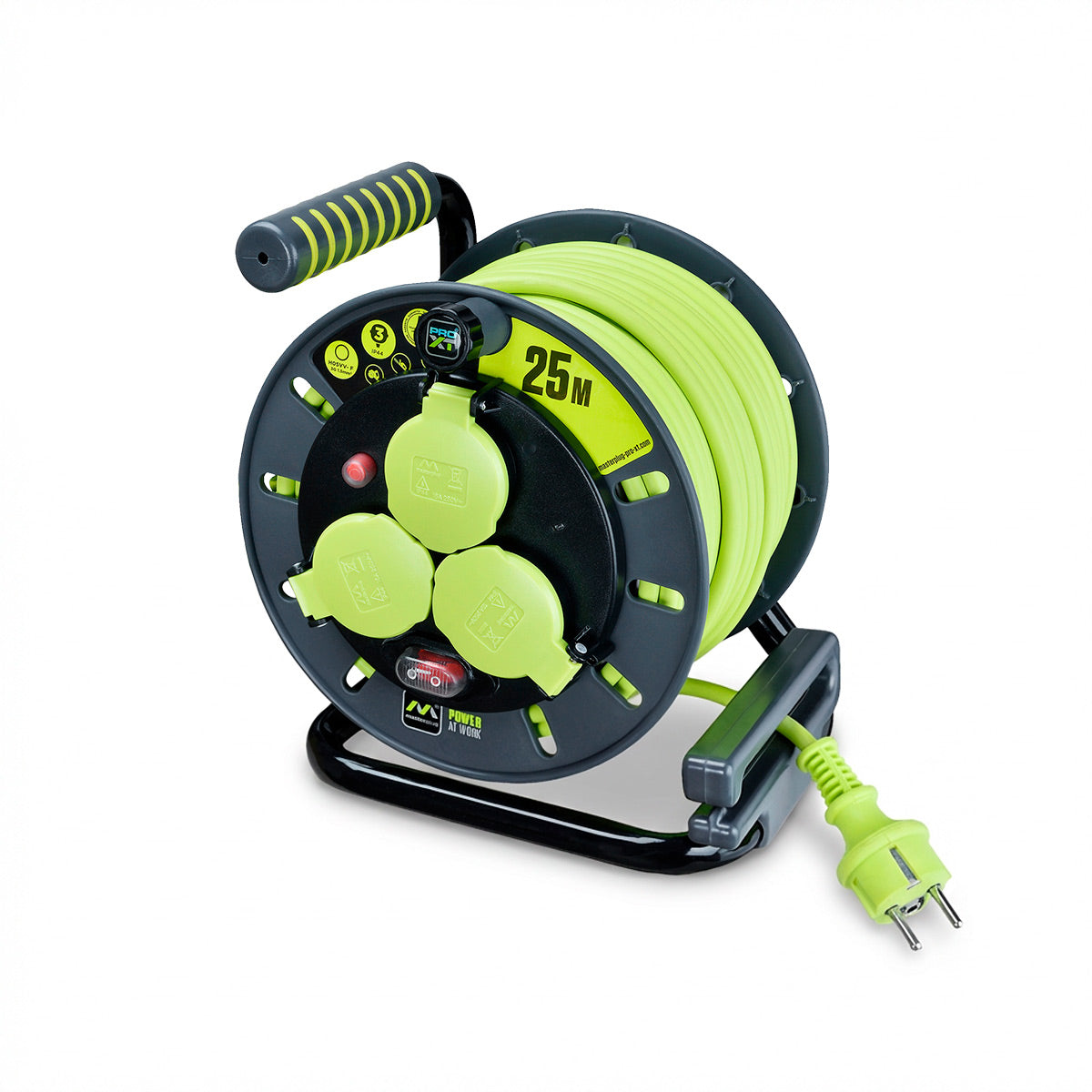 Enrollacables Pro-XT - 3 tomas - Cable alta visibilidad 3x1,5mm2 - 25m - IP44
