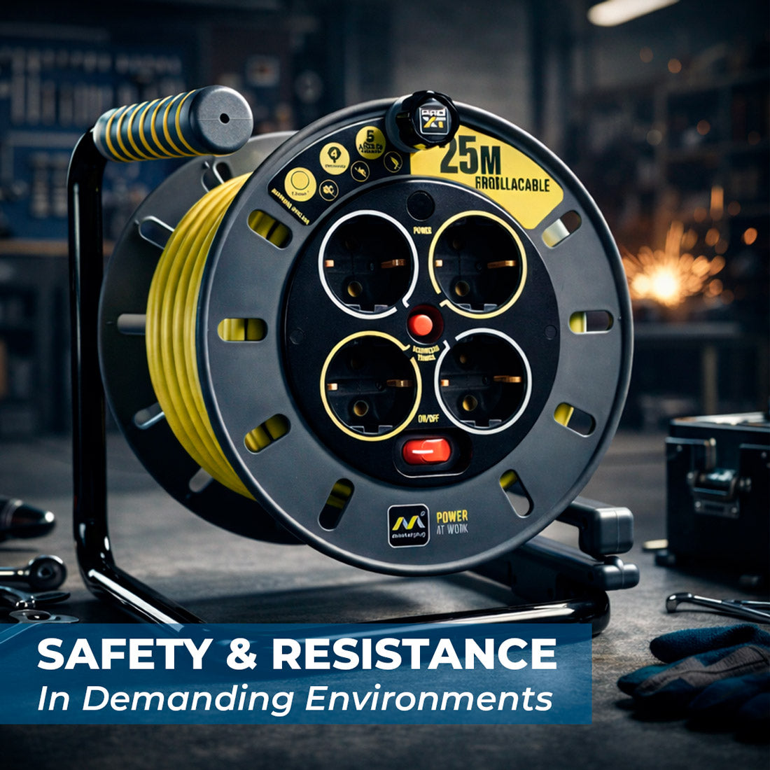 Enrollacables Pro-XT - 4 tomas - Cable alta visibilidad 3x1,5mm2 - 25m - IP20 (1)