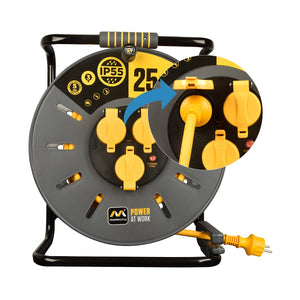 Enrollacables Pro-XT - 3 tomas - Cable alta visibilidad 3x2,5mm2 - 25m - IP55 - Barcelona Led-Material eléctrico