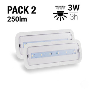 Pack x 2 - Luz de emergencia LED 3W - 250lm - 3 h de autonomía