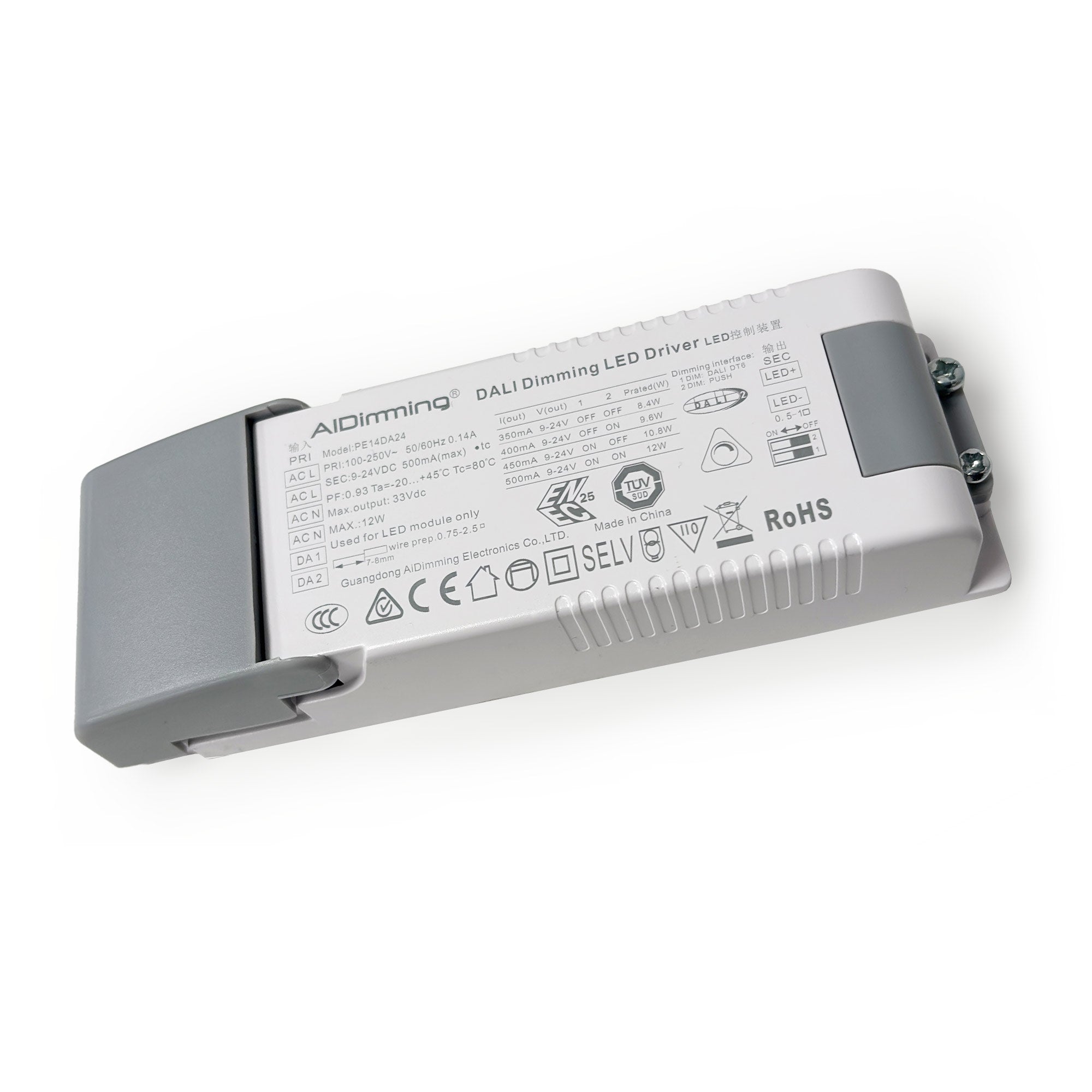 Driver LED DALI 9-24V regulable - Corriente ajustable 350/400/450/500mA