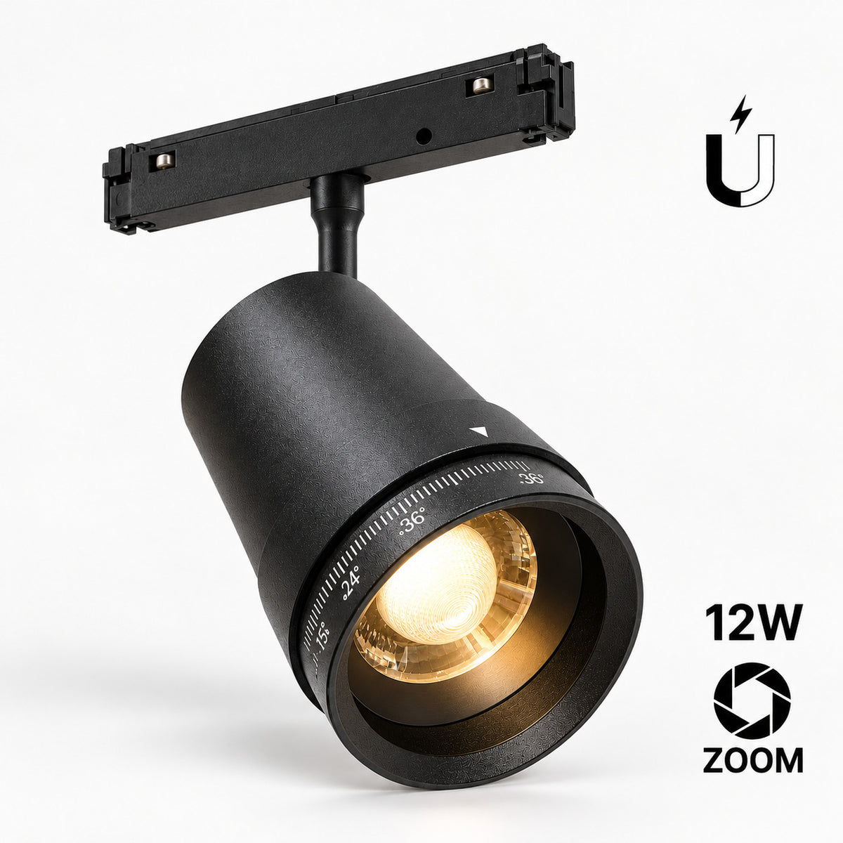 Foco LED para carril magnético con Zoom 15-60º - 48V - 12W