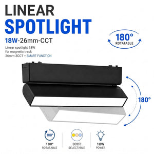 Foco lineal orientable para carril magnético - 18W - 120º - 26mm - CCT + SMART - 48V (7)
