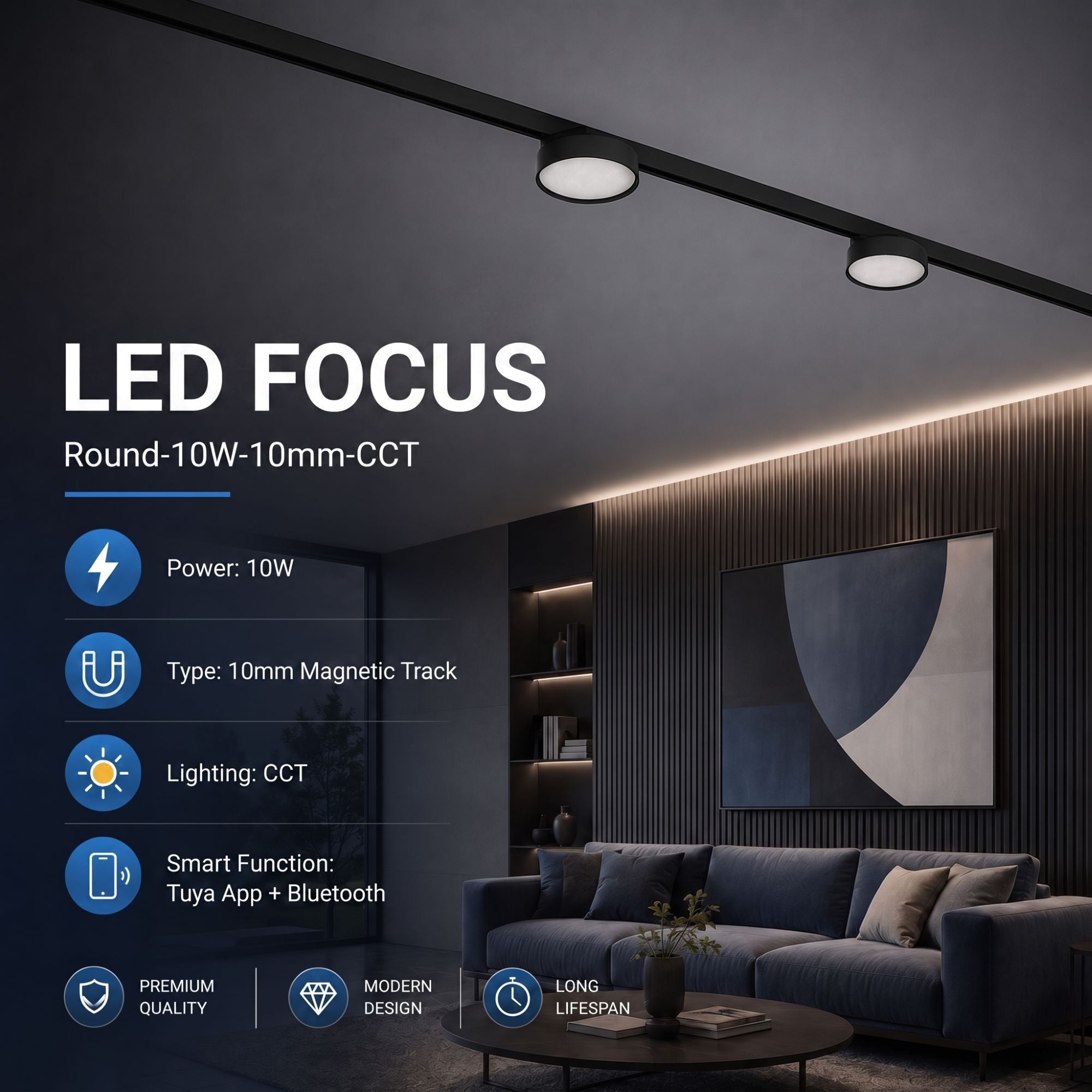 Foco LED "ROUND" para carril magnético -10mm - 10W - CCT + SMART - 48V (1)