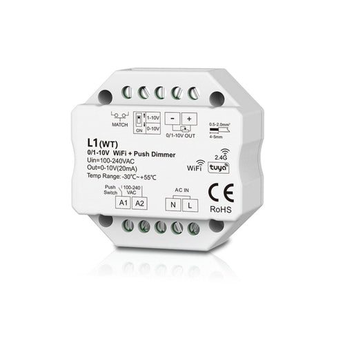 MINI 0/1-10V Controller - WiFi+RF - PUSH Dim - 100-240V AC - TUYA - Skydance