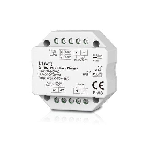 MINI 0/1-10V Controller - WiFi+RF - PUSH Dim - 100-240V AC - TUYA - Skydance