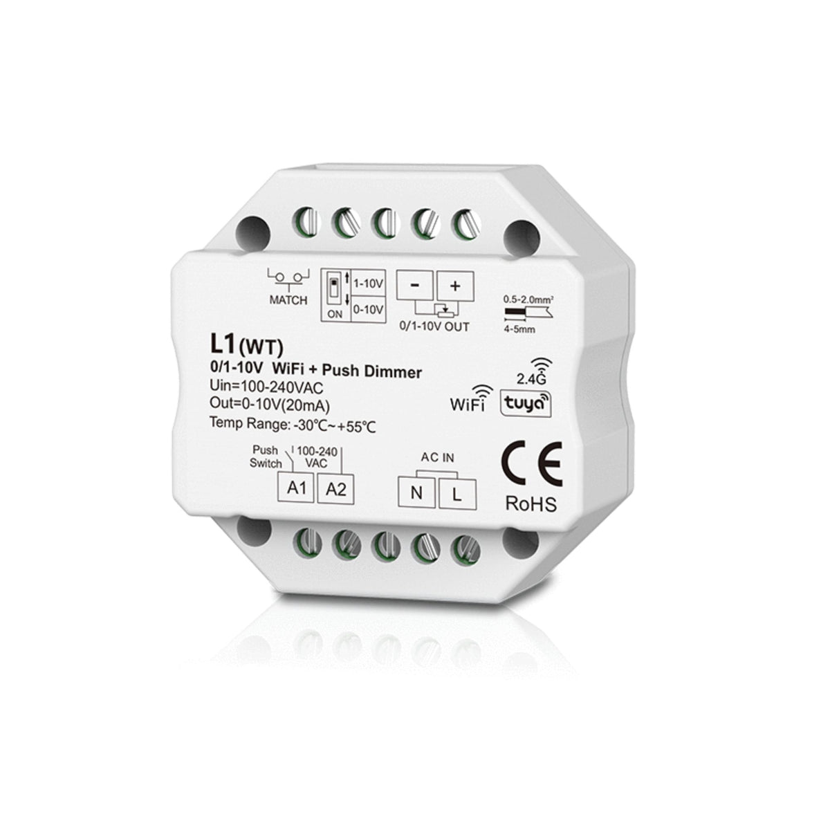 Controlador MINI 0/1-10V - WiFi+RF - PUSH Dim - 100-240V AC - TUYA - Skydance