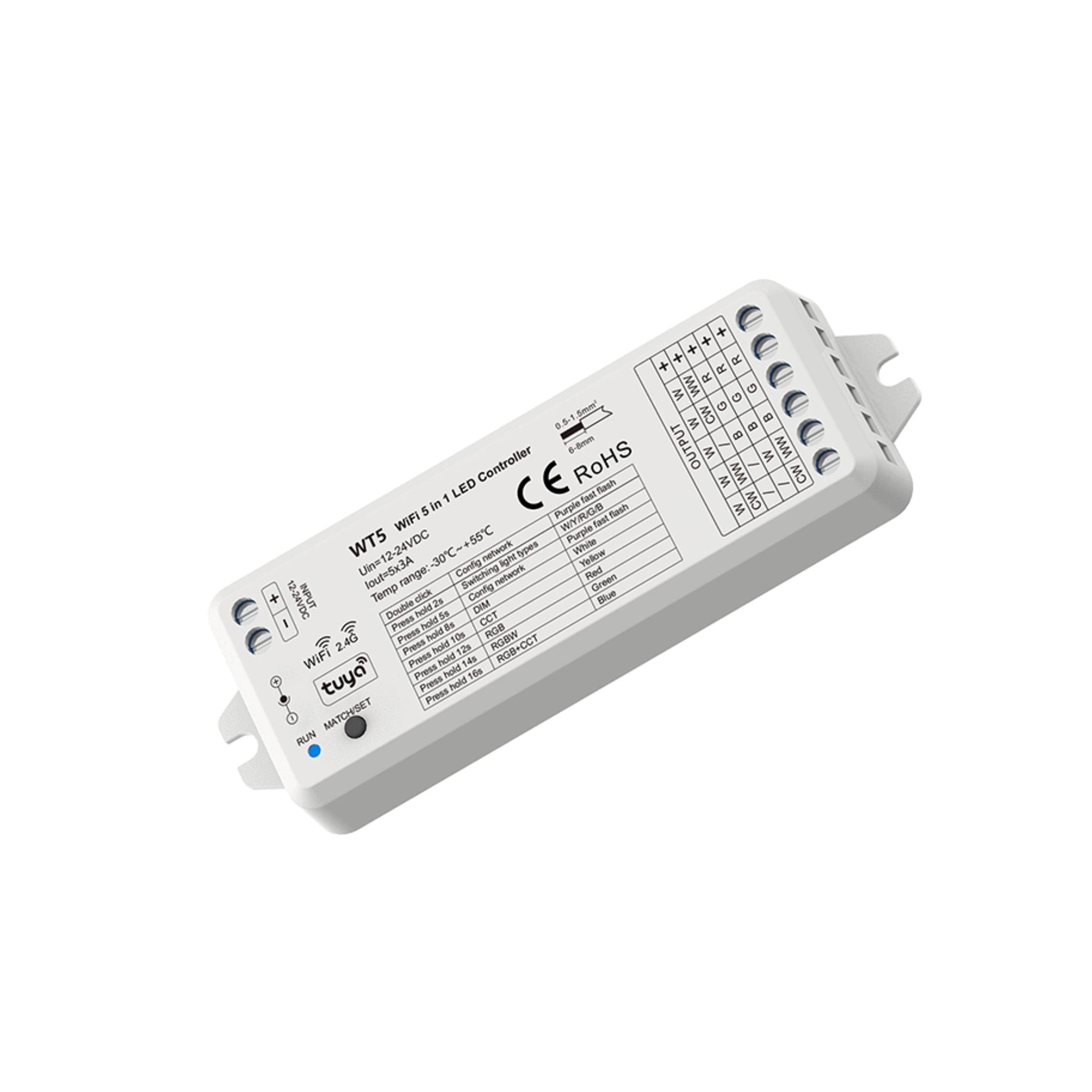 Controlador Monocolor/CCT/RGB/RGBW/RGB+CCT - Compacto - 12-24V DC - WiFi+RF - TUYA - Skydance