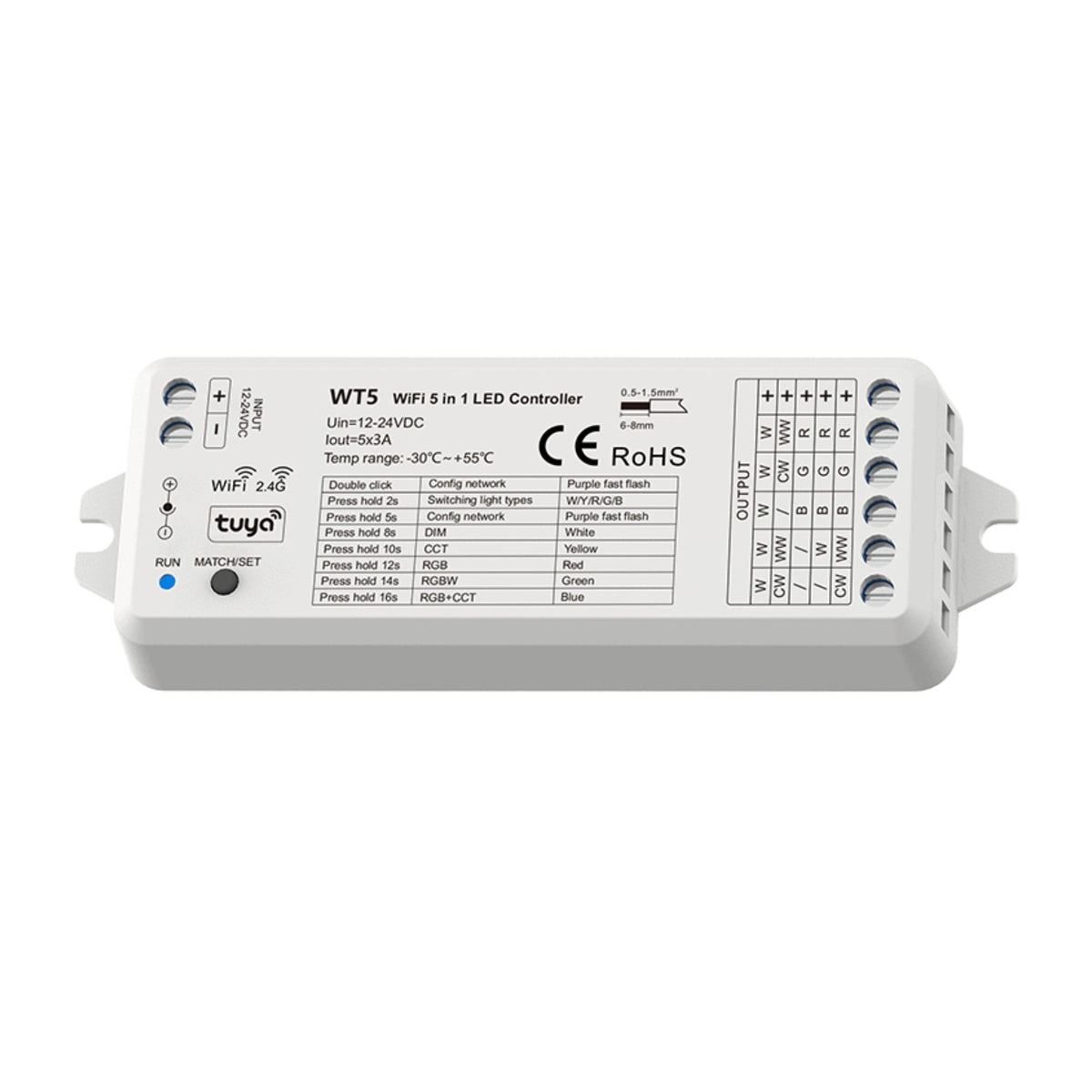 Controlador Monocolor/CCT/RGB/RGBW/RGB+CCT - Compacto - 12-24V DC - WiFi+RF - TUYA - Skydance (1)