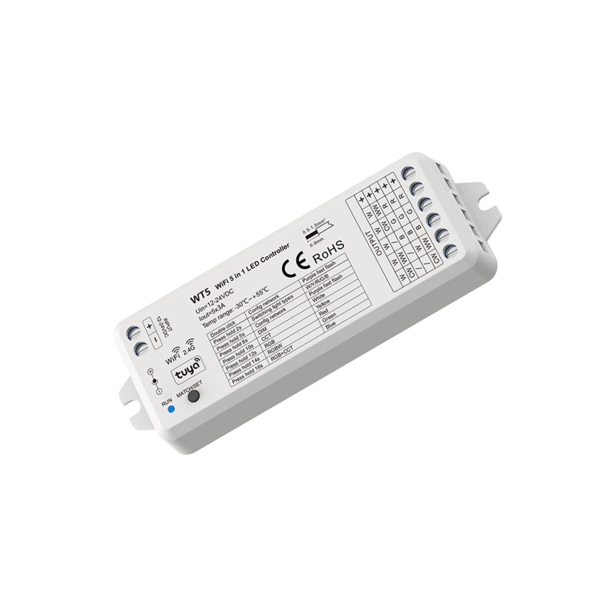 Controlador Monocolor/CCT/RGB/RGBW/RGB+CCT - Compacto - 12-24V DC - WiFi+RF - TUYA - Skydance