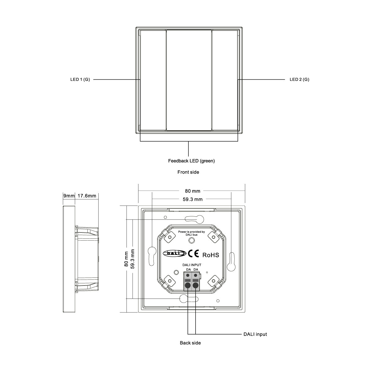 Interruptor de pared DALI-2 - 2 teclas programables - Bus DALI (1)