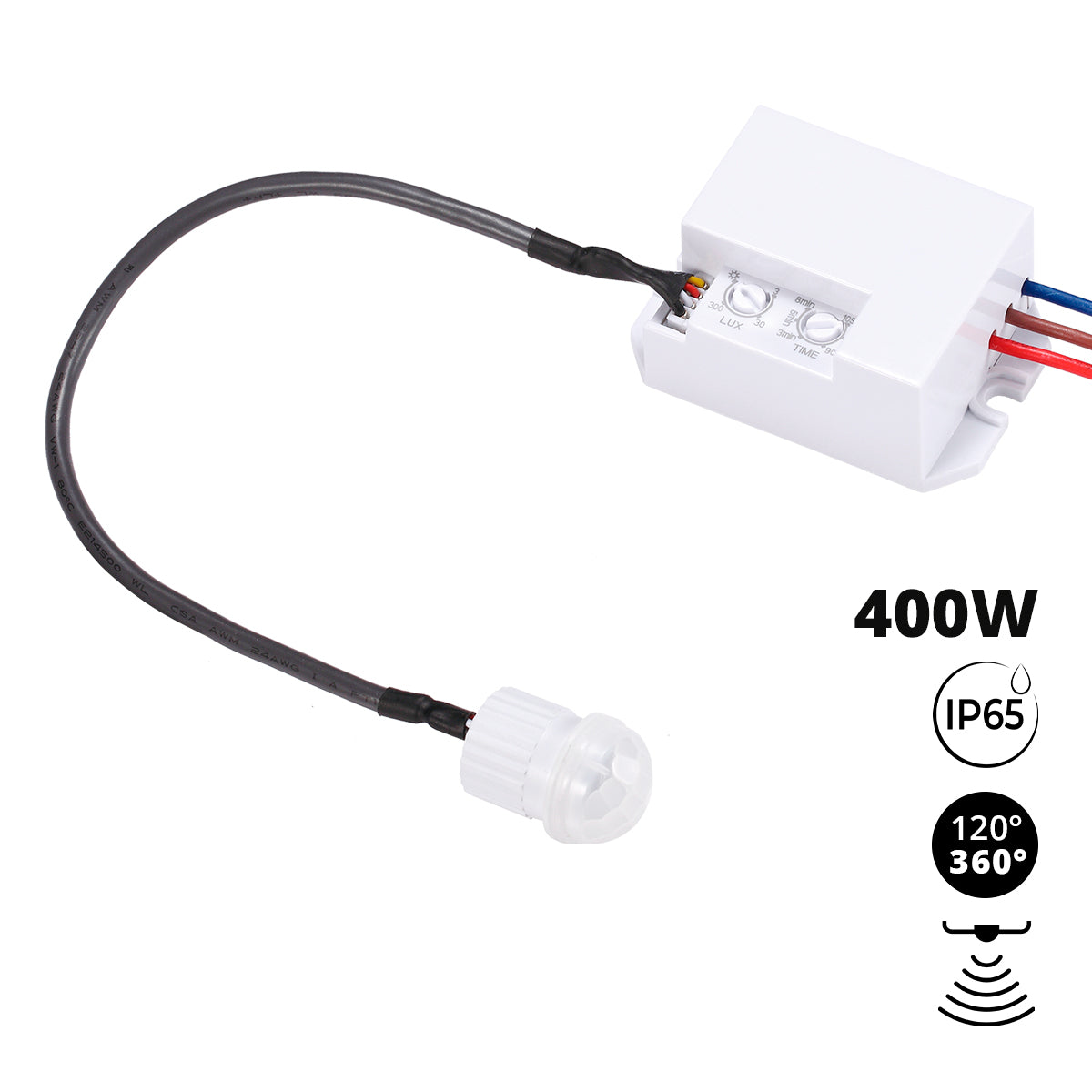 Sensor de movimiento PIR - Superficie - 120°/ 360° - 400W - IP65