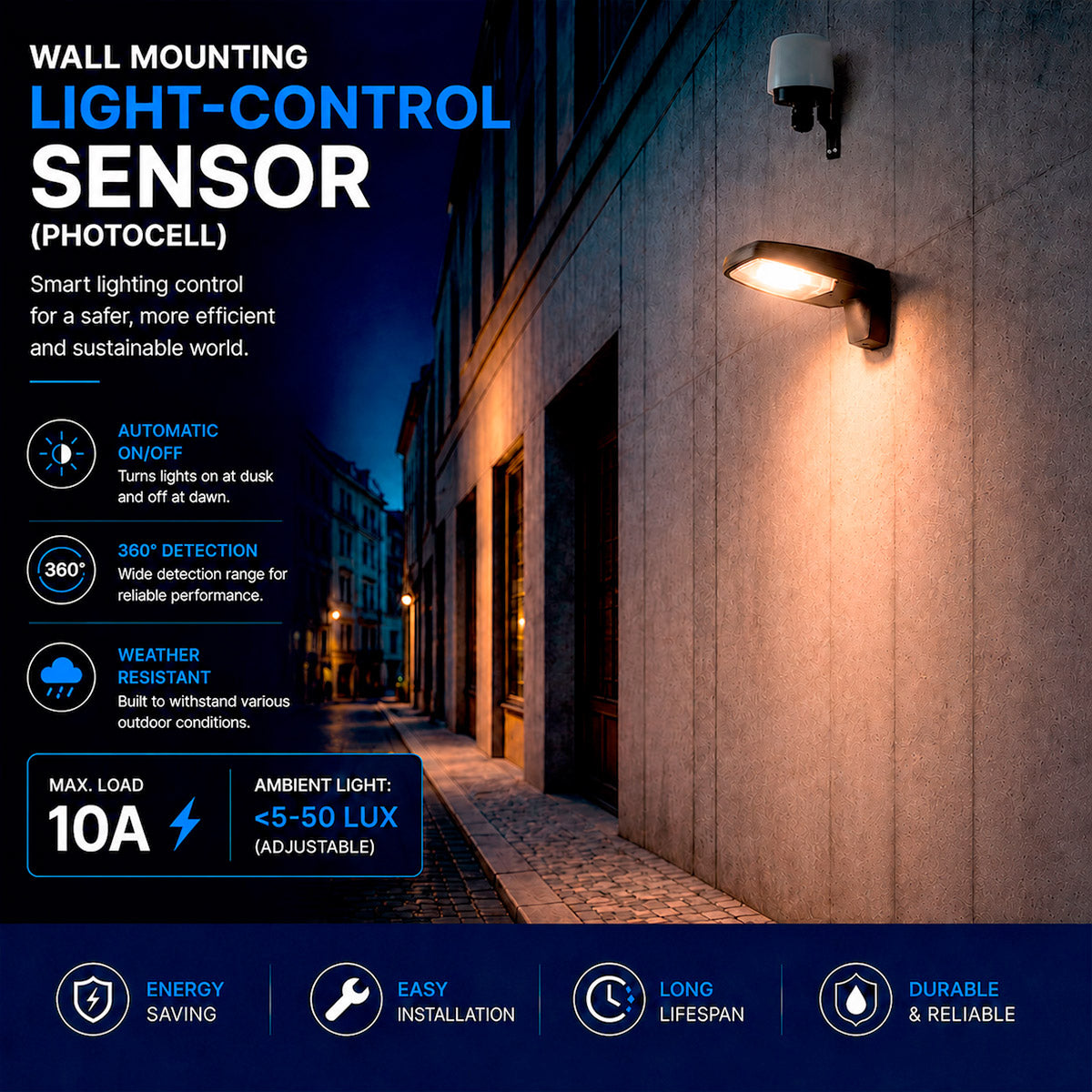 Sensor crepuscular de pared - 360º - 10A - IP66 (1)