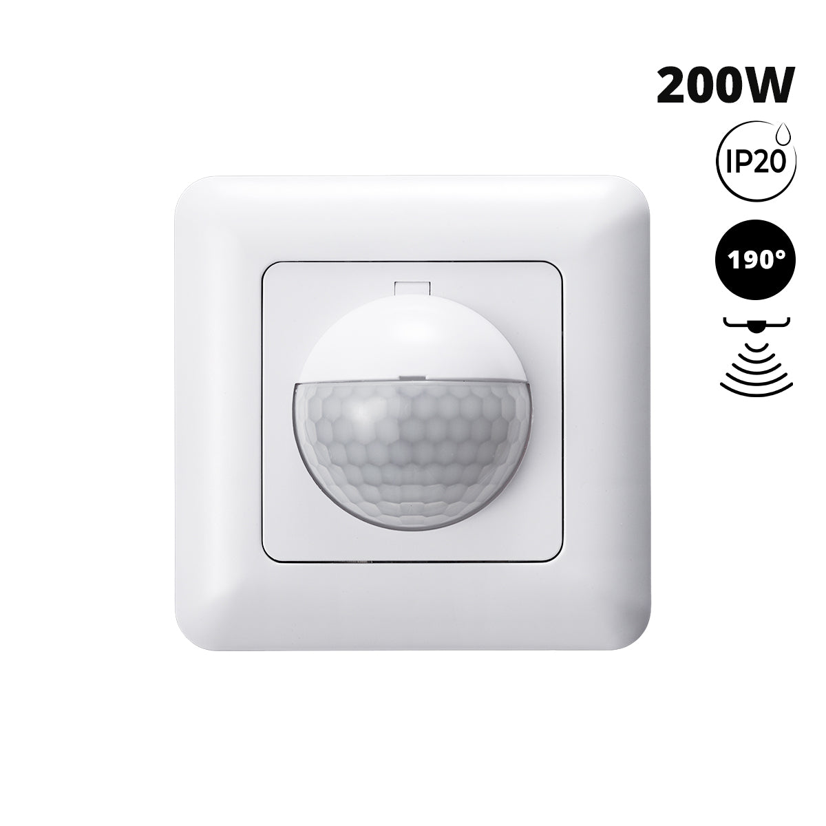 Sensor de movimiento PIR - Empotrable - 190º - 200W - IP20