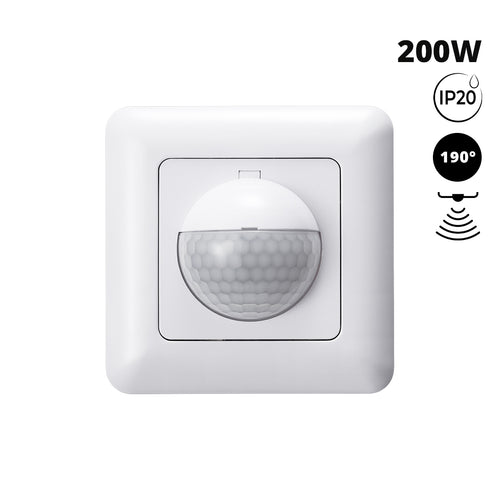 Sensor de movimiento PIR - Empotrable - 190º - 200W - IP20