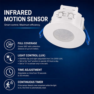 Sensor PIR de movimiento - Empotrable - 600W - 360° - IP65 (4)