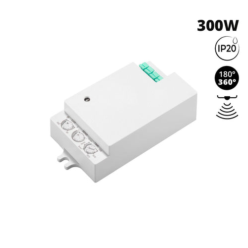 Czujnik obecności mikrofalowej - Podłączenie przednie - 180°/360° - 300W - IP20