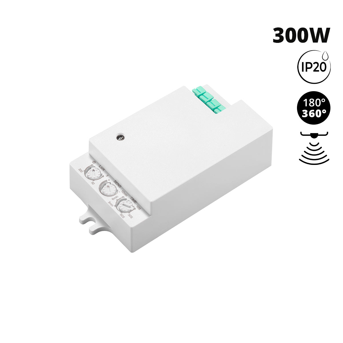 Sensor de presencia microondas - Conexión frontal - 180°/360° - 300W - IP20