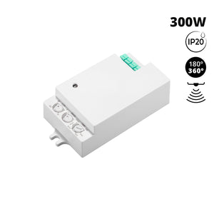 Sensor de presencia microondas - Conexión frontal - 180°/360° - 300W - IP20