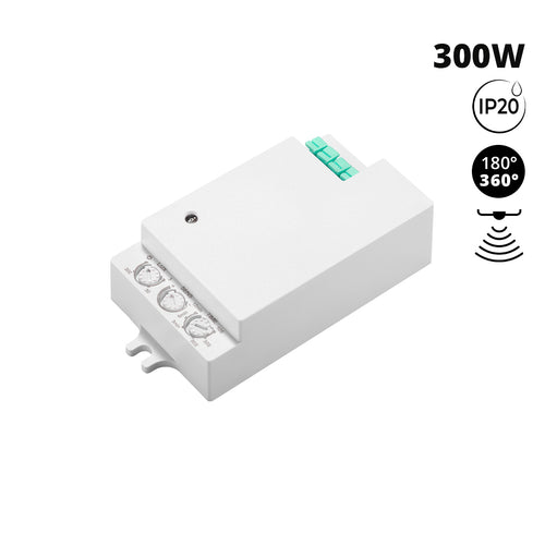 Czujnik obecności mikrofalowej - Podłączenie przednie - 180°/360° - 300W - IP20