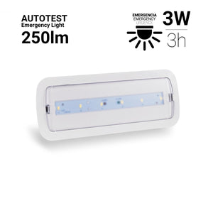 Luz de emergencia AUTOTEST 3W - 250lm - 3 h de autonomía - Barcelona Led-